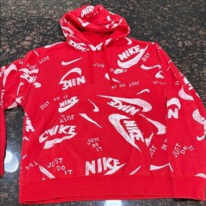 Nike Red and White Logo Hoodie